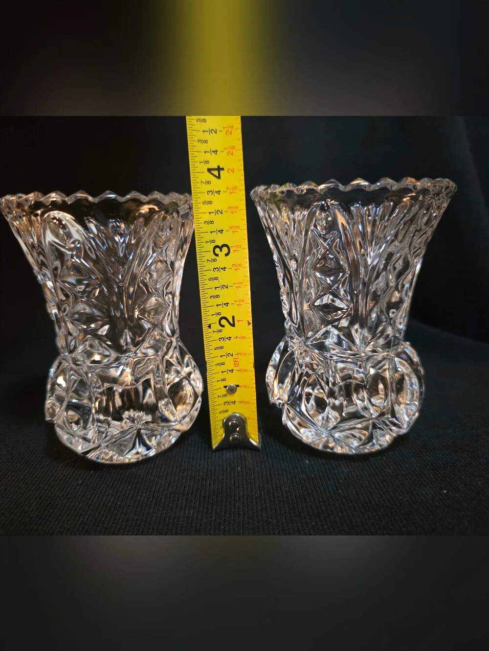 Vintage Kristal Zajecar Yugoslavia 24% Lead Crystal Mini Vases Pair 4.25